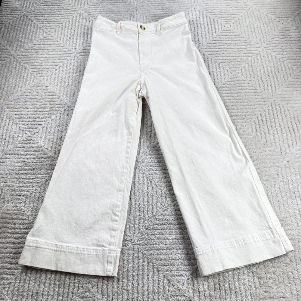 H&M Wide Leg Pants Womens 8 Off-White High Rise Denim Minimalist Chic Clean Girl